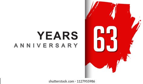 63rd years anniversary design with red brush isolated on white background for company celebration event