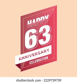 63rd  years anniversary logo template on brown background. celebrating whitenumbers with whiteribbon vector and confetti isolated design elements
