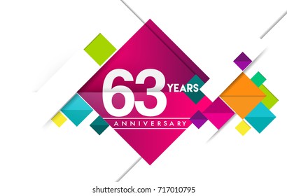 63rd years anniversary logo, vector design birthday celebration with colorful geometric background and circles shape.