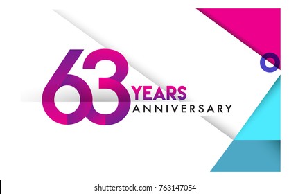 63rd years anniversary logo, vector design birthday celebration with colorful geometric isolated on white background.