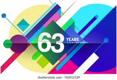 63rd years anniversary logo, vector design birthday celebration with colorful geometric isolated on white background.