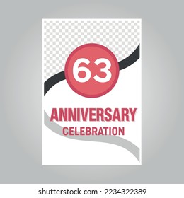 
63rd years anniversary vector invitation card.Template of invitational for print on gray background
