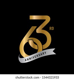 63rd years gold anniversary celebration simple logo, isolated on dark background. celebrating Anniversary logo with elegance golden color vector design for celebration,