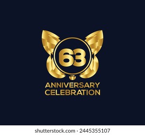 63th anniversary celebration day with gold color Light bright modern logo Design element
