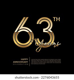 63th anniversary logo with double line style. Gold line art design. Logo Vector Template