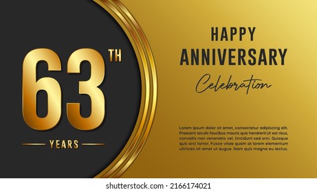 63th anniversary logo with gold color for booklets, leaflets, magazines, brochure posters, banners, web, invitations or greeting cards. Vector illustration.