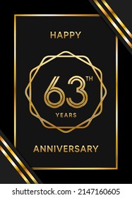 63th anniversary logotype. Anniversary celebration template design with golden ring for booklet, leaflet, magazine, brochure poster, banner, web, invitation or greeting card. Vector illustrations.