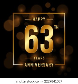 63th Anniversary. Anniversary template design with golden font for celebration events, weddings, invitations and greeting cards. Vector illustration