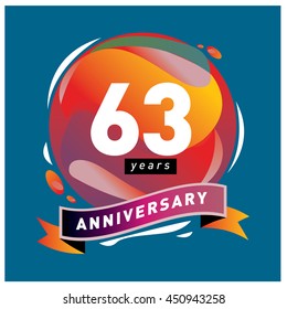 63th Years Greeting Card Anniversary Colorful Stock Vector (Royalty ...