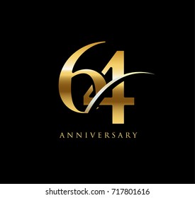 64 anniversary elegance gold logo. linked number with swoosh