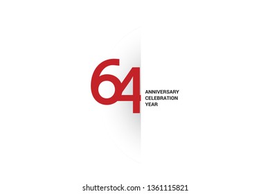 64 anniversary, minimalist logo. 64th jubilee, greeting card. Birthday invitation. 64 year sign. Red space vector illustration on white background - Vector