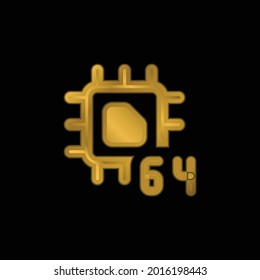 64 Bit gold plated metalic icon or logo vector