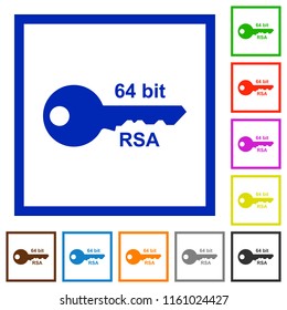 64 bit rsa encryption flat color icons in square frames on white background