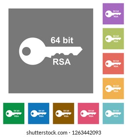64 bit rsa encryption flat icons on simple color square backgrounds