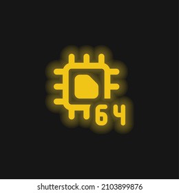 64 Bit Yellow Glowing Neon Icon