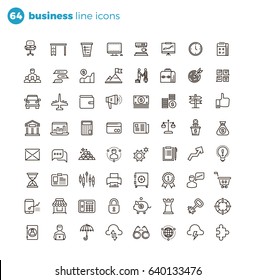 64 business, recruitment and finance outline vector icons