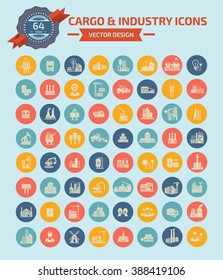 64 Cargo and industry icon set design,clean vector