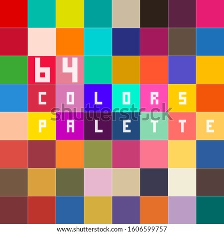 64 colors vector palette. Trendy colors for your design in RGB color model. Many colors for coloring your design with an eyedropper tool.