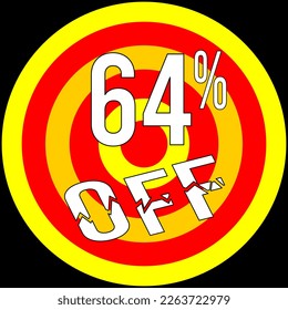64% discount off, target in red and yellow on a black background.