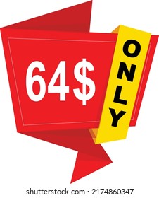 Cartel de cupón o etiqueta o cupón de descuento de sólo 64$