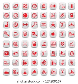  64 Fitness and Sport vector icons for web and mobile. All elements are grouped.