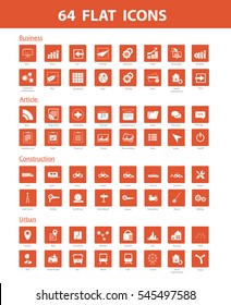 64 FLAT ICON COLLECTION FOR BUSINESS, ARTICLE, CONSTRUCTION, URBAN 