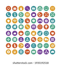 64 Flat web icons - SEO and development, creative process, business and finance, office and business, security and protection, shopping and commerce, education and knowledge, technology and hardware