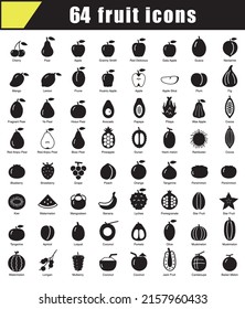 64 Iconos de línea de fruta, ilustración vectorial