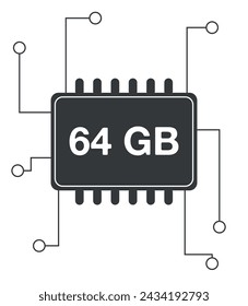 64 GB Ram. Ram memory with electrical circuits, technology and computer processing concept