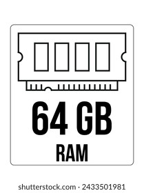 64 GB DE RAM. Vector de memoria RAM, velocidad y concepto de procesamiento tecnológico, hardware informático