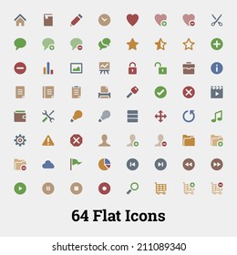 64 Glyph vector icons for web and mobile application. Social, documents, rating, media, persons and shopping icons.