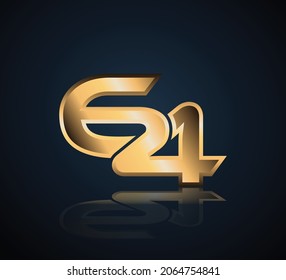 64 Gold 3D Number Logo in dark background with realistic reflection