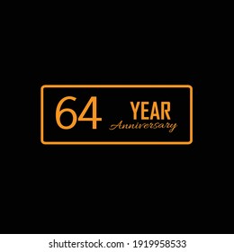 64 Happy year anniversary lettering text banner, black color. Vector illustration.