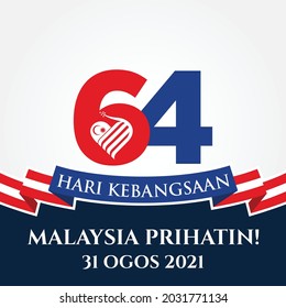 64 Hari Kebangsaan, Malaysia Prihatin (Translate: National Day, Malaysia Cares). 31 August 2021. Vector Illustration And Logo.