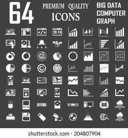 64  icons set. Servers, network, database, data analytics . Business Graph . Computer and mobile devices.