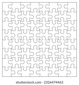 64 jigsaw puzzle linear template. Editable stroke vector isolated on grey background.