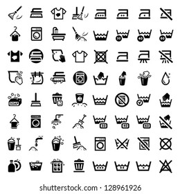 64 Laundry And Washing Icons for web and mobile. All elements are grouped.