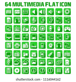 64 Multimedia Flat Icon Pack with Shadow