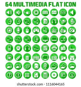 64 Multimedia Flat Icon Pack with Shadow