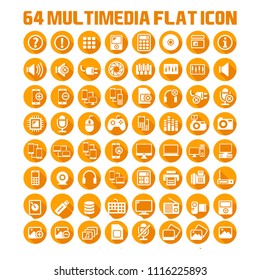 64 Multimedia Flat Icon Yellow Pack