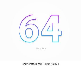 64 números, letra de degradado de trazo de contorno. Diseño moderno y dinámico de estilo creativo. Para logotipo, etiqueta de marca, elementos de diseño, aplicación y más. Ilustración vectorial aislada