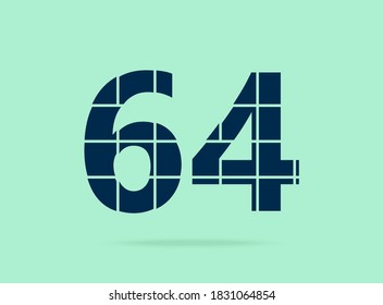 64 number, vector desing font.  Made of knife cut. For logo, brand label, design elements, corporate identity, application & more. IsolatedEps10 illustration