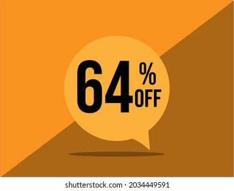 64% off. Banner with sixty four percent discount on a yellow square balloon.  
