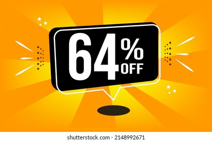 64% off. Orange banner with black balloon and special buy and sell offer