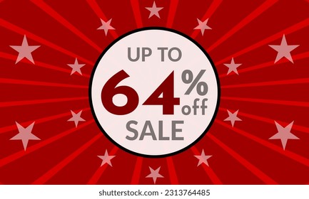 Up to 64% Off, red banner with discount for mega sales