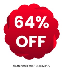 64% de descuento. Fondo blanco con 64 por ciento de descuento en un globo rojo para grandes ventas. 64% de venta
