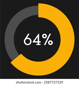 64 percent circle chart infographic template.Circle percentage diagram on black background vector illustration.