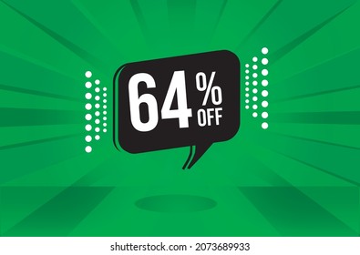 64 percent discount. Green banner with floating balloon for promotions and offers. Vector Illustration.