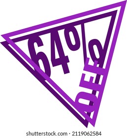 64 percent discount, discount triangle icon for offers and promotions