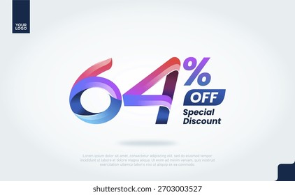 64 Percent Off Banner Vector with Modern 3D Gradient Typography for Sale Promotion